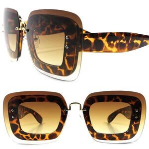 Designer Elegant Retro Style Womens Large Oversized Tortoise Square Sunglasses